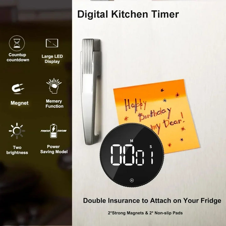 Magnetic LED Digital Timer – Silent Countdown Clock with Rotary Control for Kitchen, Study & Cooking